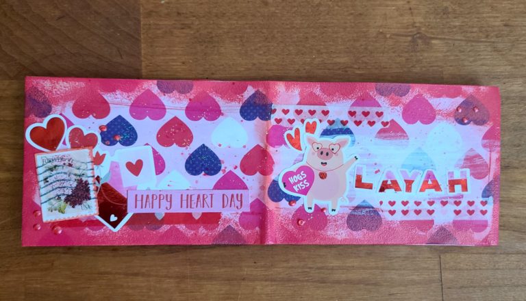 Finished Valentines themed paper wallet for penpal Front
